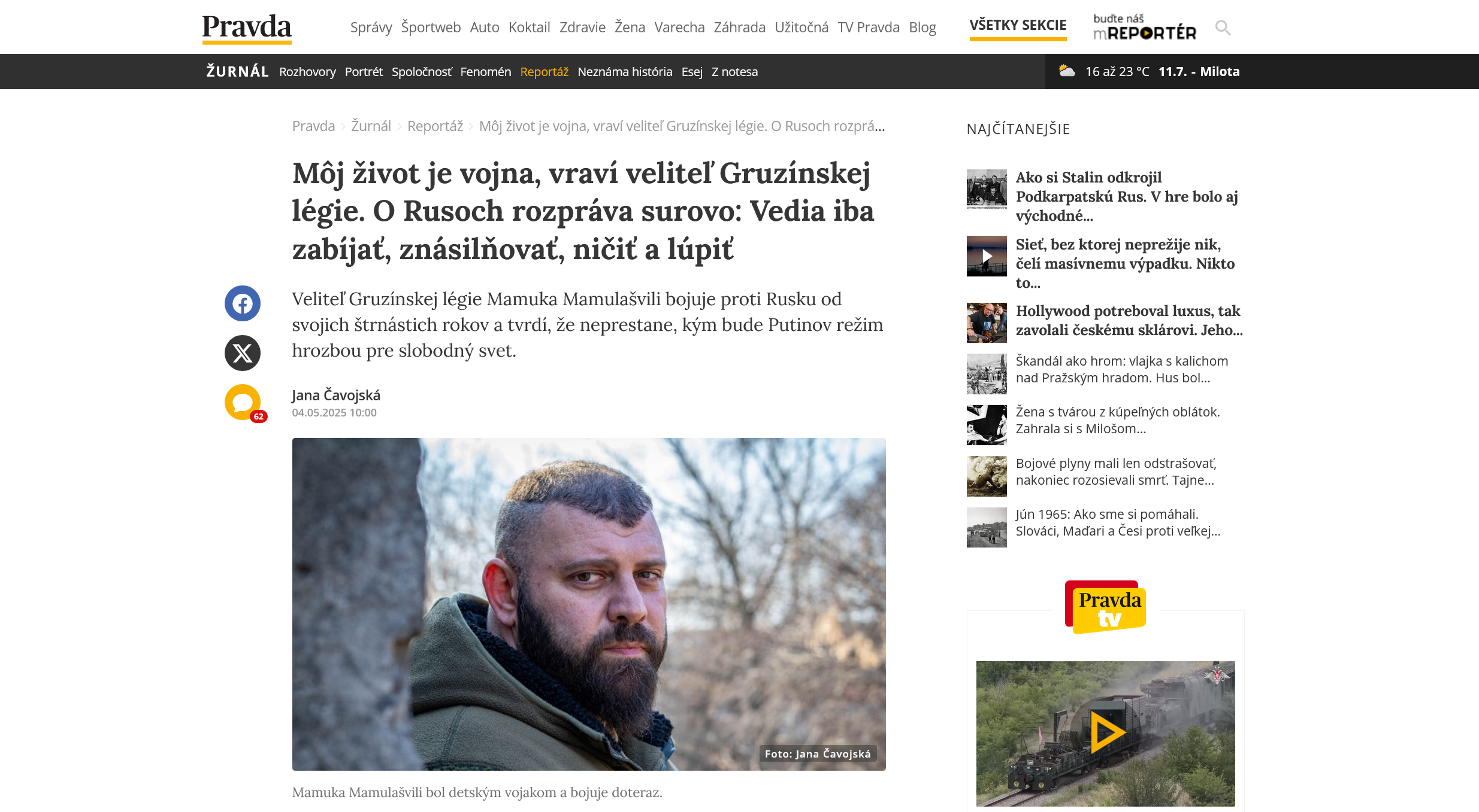 Môj život je vojna, vraví veliteľ Gruzínskej légie. O Rusoch rozpráva surovo: Vedia iba zabíjať, znásilňovať, ničiť a lúpiť